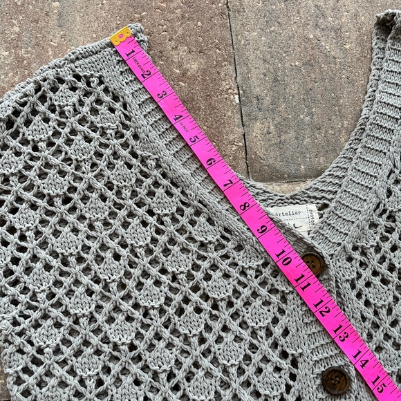 Nicole Miller Artelier Crochet Knit Button Down Sweater- sz Small- Muted Sage - Picture 8 of 14